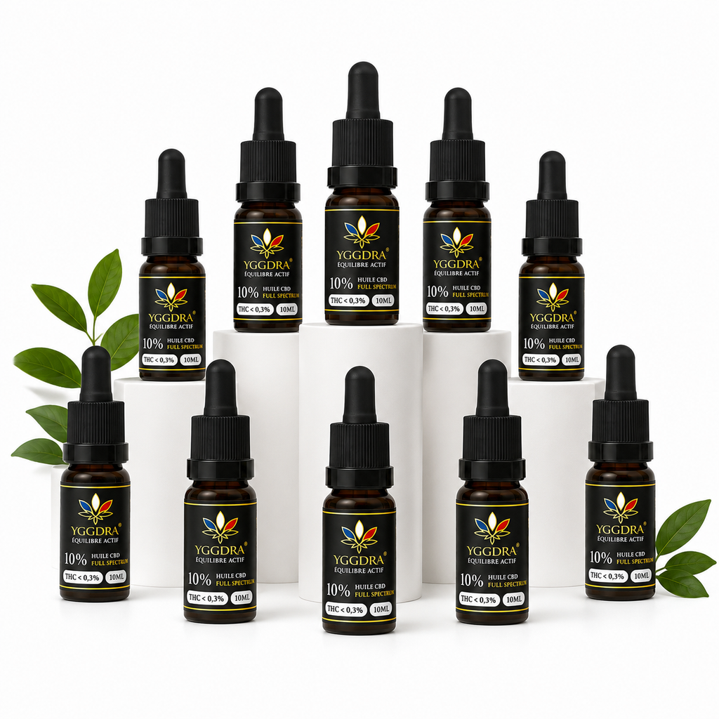 Lot de 10 flacons huile CBD 10% Équilibre Actif - réserve française Yggdra