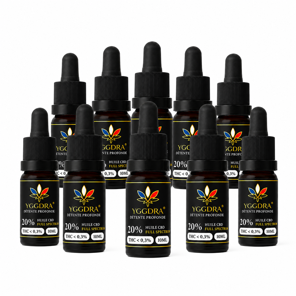 Lot de 10 flacons huile CBD 20% Détente Profonde - réserve française Yggdra