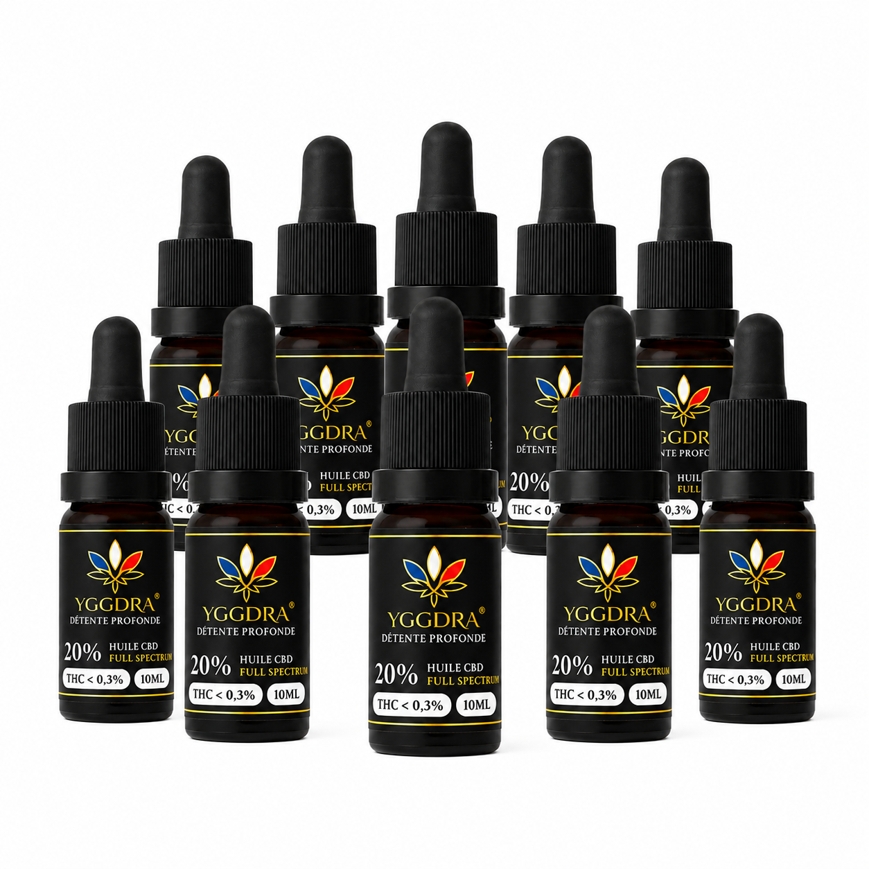 Lot de 10 flacons huile CBD 20% Détente Profonde - réserve française Yggdra