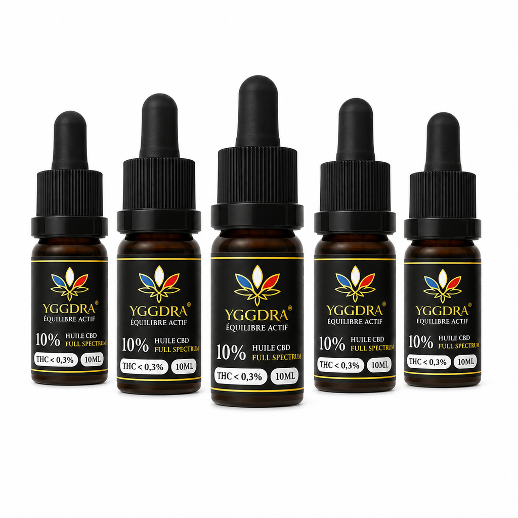 Lot de 5 flacons huile CBD 10% Équilibre Actif marque française Yggdra