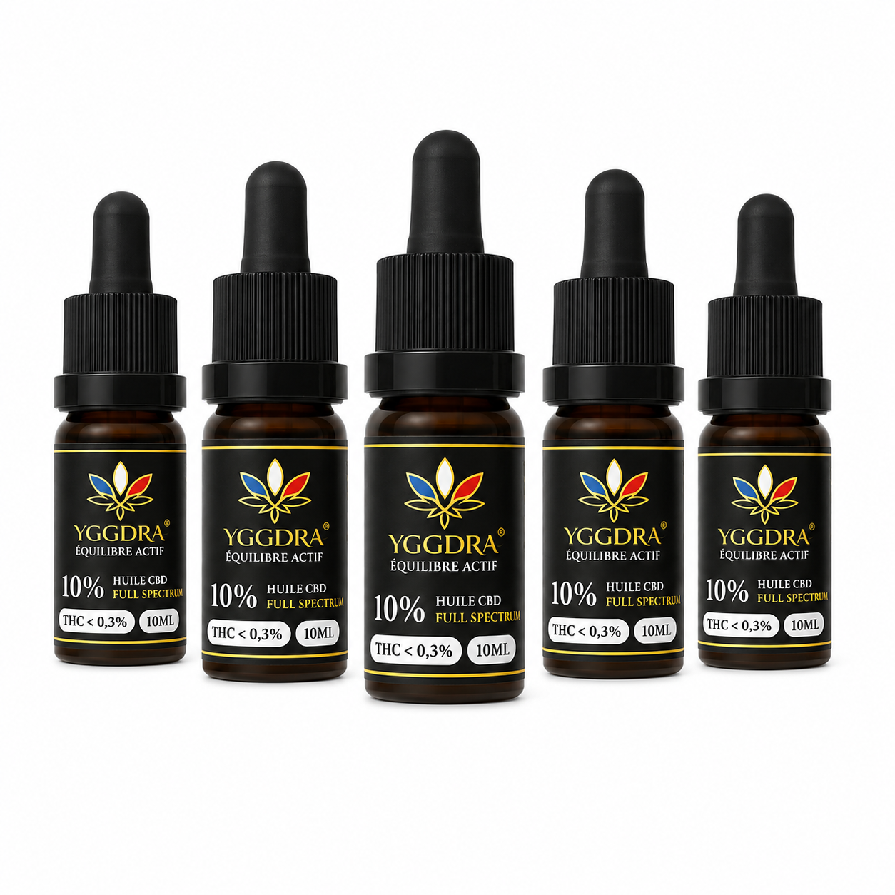 Lot de 5 flacons huile CBD 10% Équilibre Actif marque française Yggdra