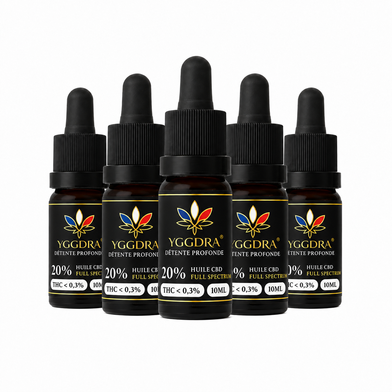 Lot de 5 flacons huile CBD 20% Détente Profonde marque française Yggdra